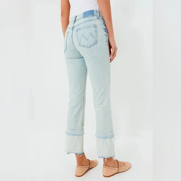 MOTHER Sideways Insider Double Double Hover Jeans Light Blue Bootcut Distressed