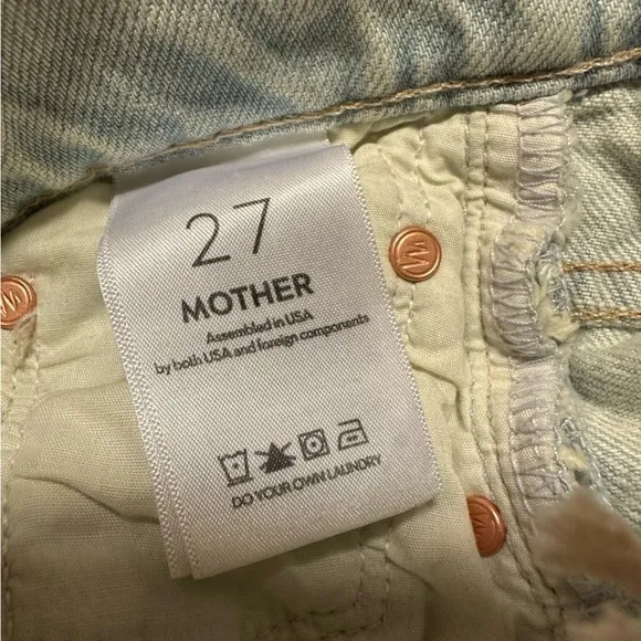 MOTHER Sideways Insider Double Double Hover Jeans Light Blue Bootcut Distressed