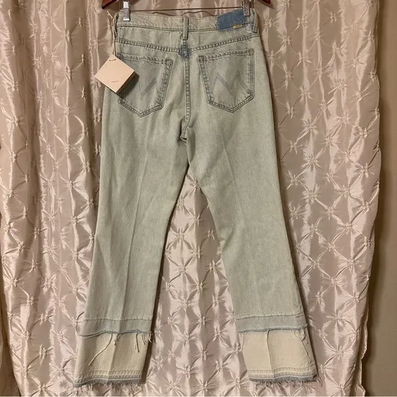 MOTHER Sideways Insider Double Double Hover Jeans Light Blue Bootcut Distressed