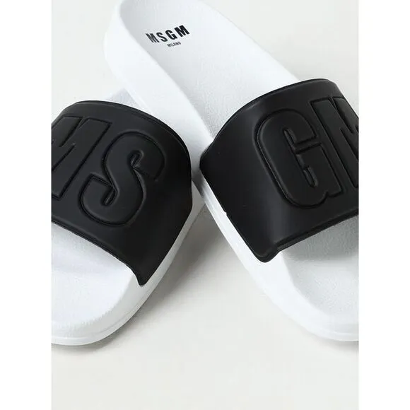 Msgm LogoPrint Rubber Slides Men Black Sandals