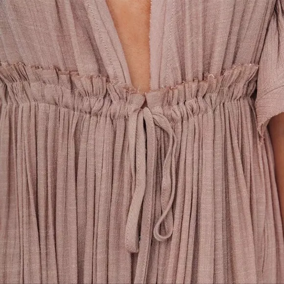 Muted Mauve Boho Gauze Boho Button Flutter Sheer Maxi Dress W/Adjustable Waist