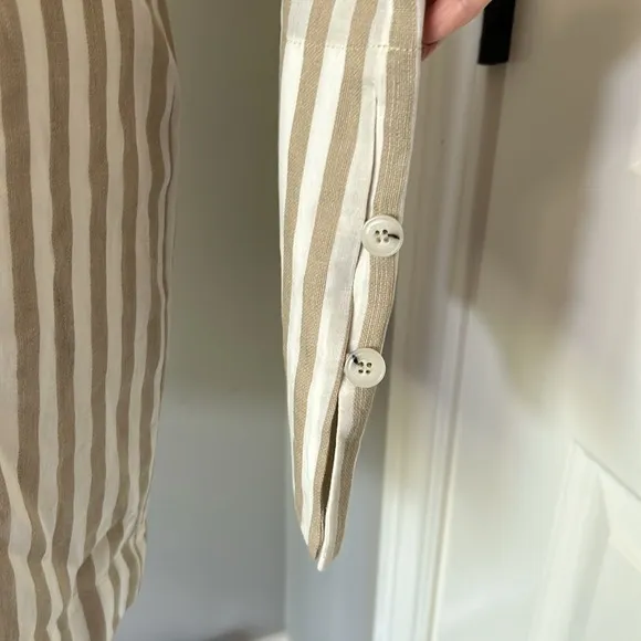 Nanushka Esma Cotton Linen Striped Wrap Open Back Mini Dress White Beige XS NEW