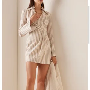 Nanushka Esma Cotton Linen Striped Wrap Open Back Mini Dress White Beige XS NEW