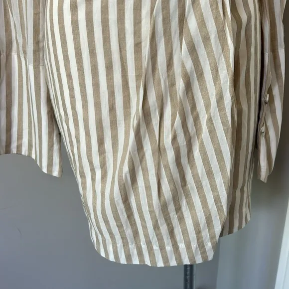 Nanushka Esma Cotton Linen Striped Wrap Open Back Mini Dress White Beige XS NEW