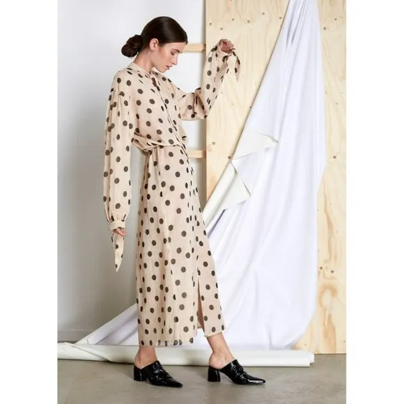 NANUSHKA Zahara Polka Dot Cream Dress Size Medium