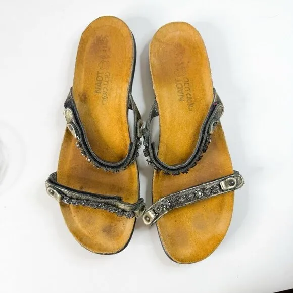 Naot Women's Black Beaded Leather Slide Sandals - Size 41