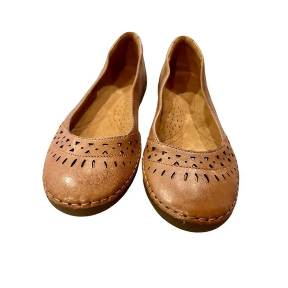 Naturalizer Laser Cut Leather Flats Womens 9.5 Narrow Beige Artsy Boho