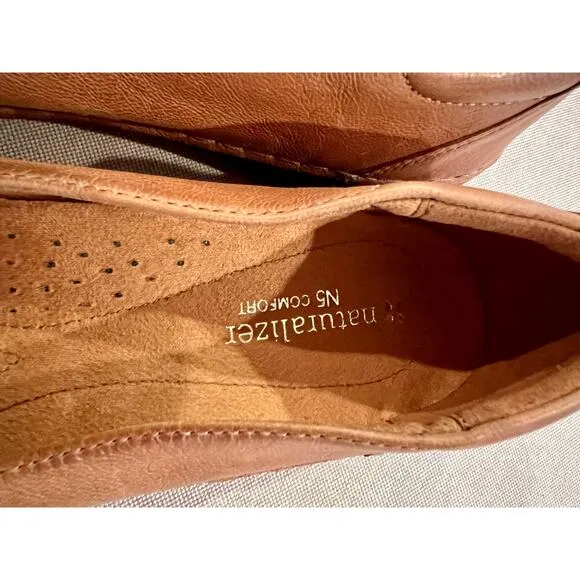 Naturalizer Laser Cut Leather Flats Womens 9.5 Narrow Beige Artsy Boho