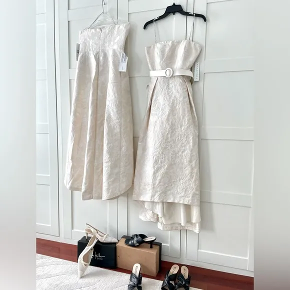 NET•KAY UNGER Ivory Strapless Hi- Low Dress