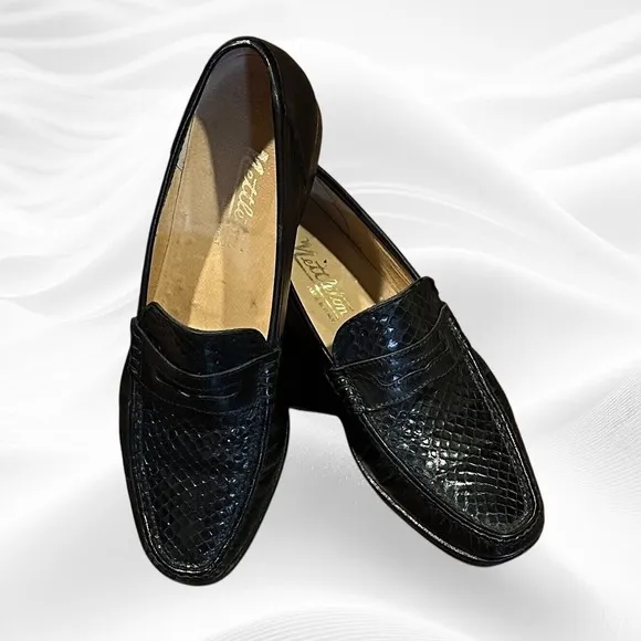 Nettleton Shoes Penny Loafer Mens 8.5M  Black Dress Python Snake‎