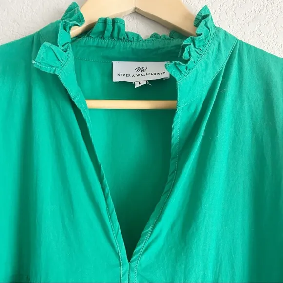 Never a Wallflower Poplin High Neck Dress Green Large