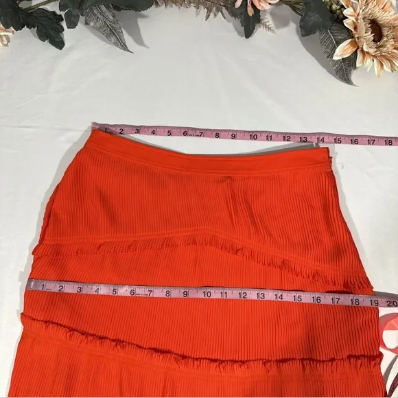 NEW $548 Tory Burch [ 6‎ ] Stella Plissé-chiffon Midi Skirt In Spicy Orange