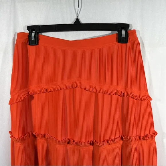 NEW $548 Tory Burch [ 6‎ ] Stella Plissé-chiffon Midi Skirt In Spicy Orange