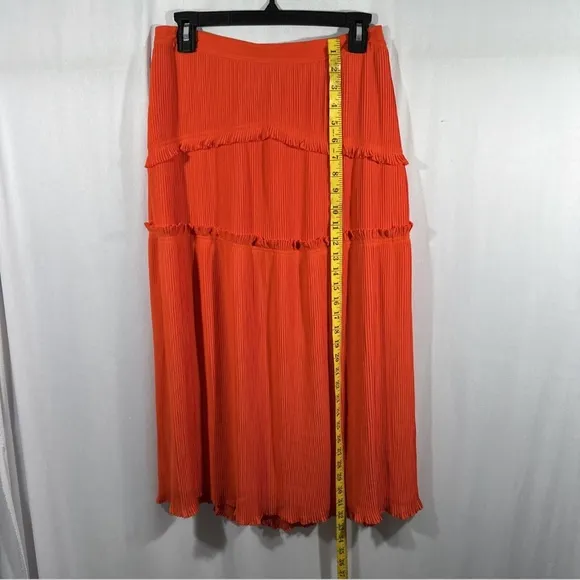 NEW $548 Tory Burch [ 6‎ ] Stella Plissé-chiffon Midi Skirt In Spicy Orange