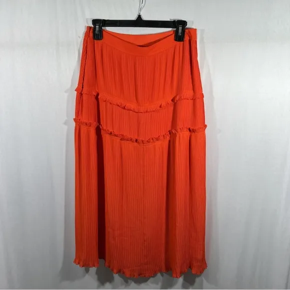 NEW $548 Tory Burch [ 6‎ ] Stella Plissé-chiffon Midi Skirt In Spicy Orange
