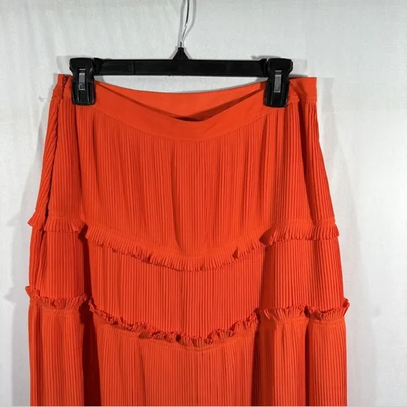 NEW $548 Tory Burch [ 6‎ ] Stella Plissé-chiffon Midi Skirt In Spicy Orange