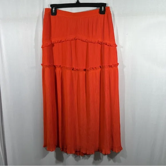 NEW $548 Tory Burch [ 6‎ ] Stella Plissé-chiffon Midi Skirt In Spicy Orange