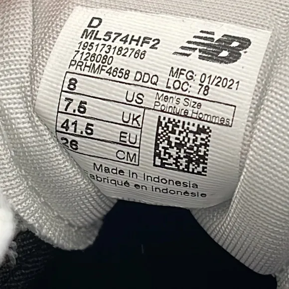 New Balance 574 Grey/Black Marathon Running Shoes ML574HF2 Size 8 New