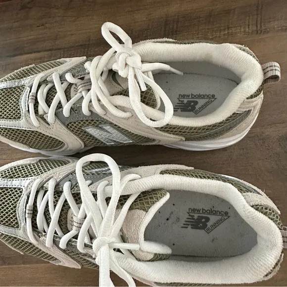 New Balance Olive and White Sneakers