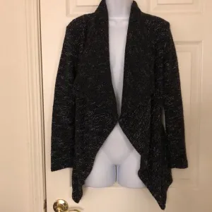 New Black   White Drape Front Cardigan Jacket