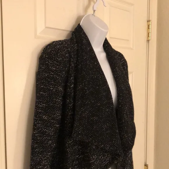New Black   White Drape Front Cardigan Jacket