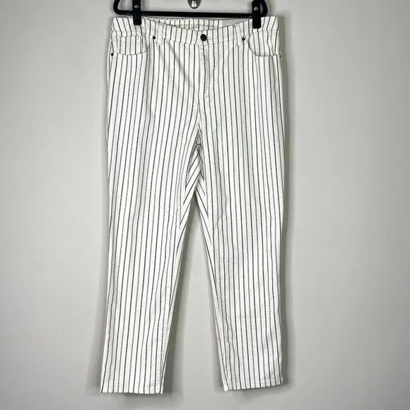New Chico's So Slimming Textured-Stripe Girlfriend Ankle Jeans Women's Size 14