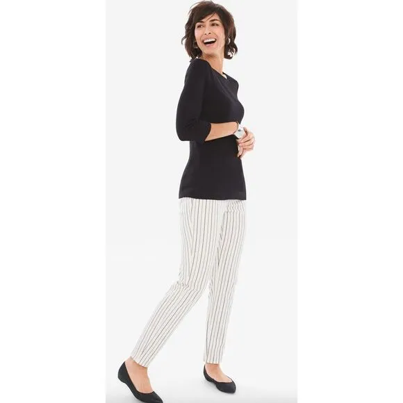 New Chico's So Slimming Textured-Stripe Girlfriend Ankle Jeans Women's Size 14