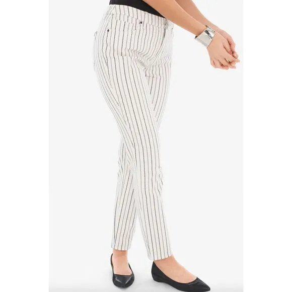 New Chico's So Slimming Textured-Stripe Girlfriend Ankle Jeans Women's Size 14