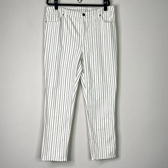 New Chico's So Slimming Textured-Stripe Girlfriend Ankle Jeans Women's Size 14