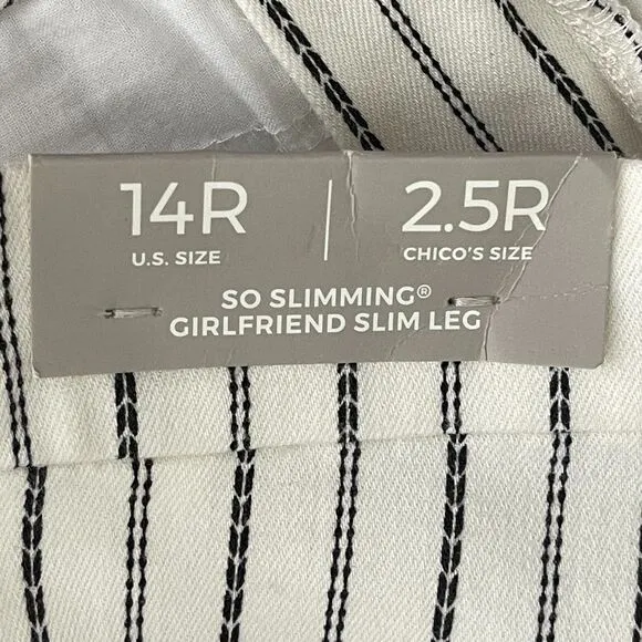 New Chico's So Slimming Textured-Stripe Girlfriend Ankle Jeans Women's Size 14