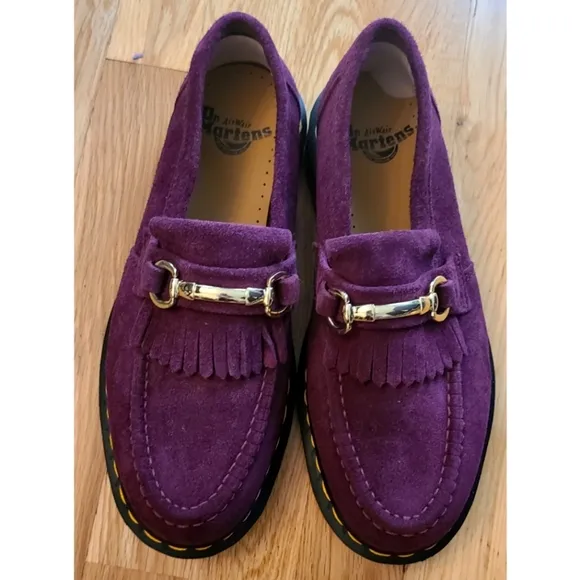New Dr. Martens Adrian Snaffle Suede Loafers Plum Size Women 8/ Men 7