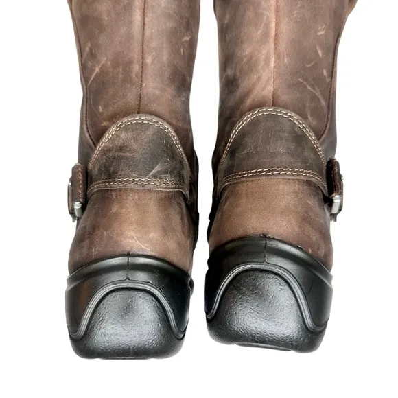 NEW Ecco Full Grain Leather Tall Buckle Boots Distressed Brown Mid-Calf 38