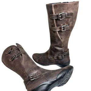 NEW Ecco Full Grain Leather Tall Buckle Boots Distressed Brown Mid-Calf 38