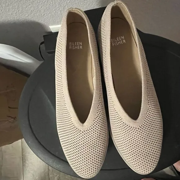 NEW EILEEN FISHER Heaven Wedge Flat Beige Slip On Mesh Knit Stretch Pointed 10