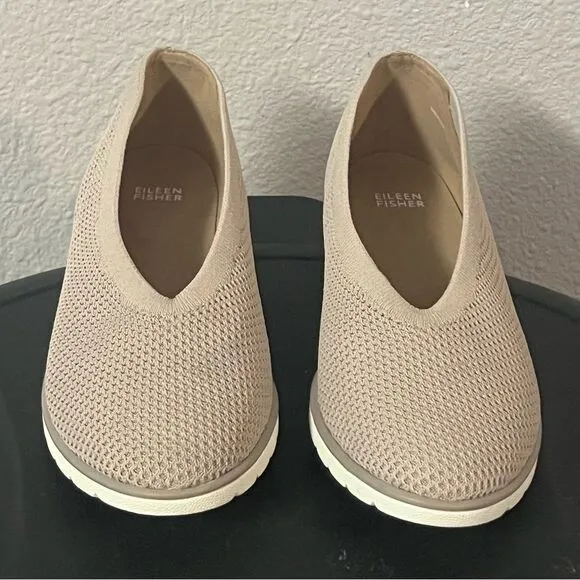 NEW EILEEN FISHER Heaven Wedge Flat Beige Slip On Mesh Knit Stretch Pointed 10