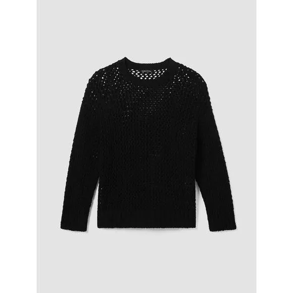 NEW EILEEN FISHER peruvian organic cotton boucle crew neck top in black