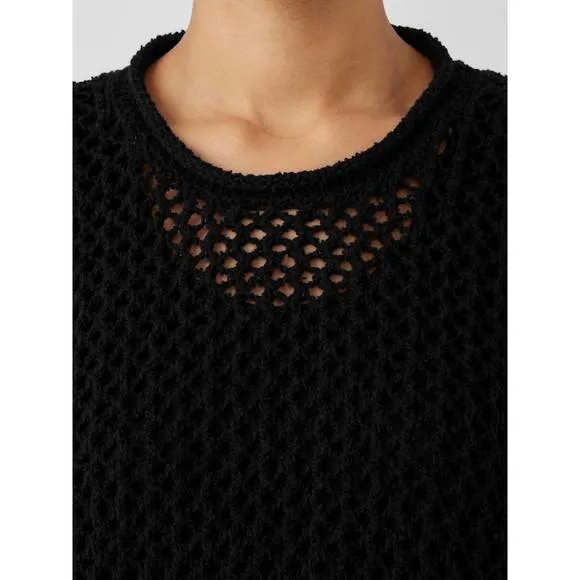 NEW EILEEN FISHER peruvian organic cotton boucle crew neck top in black
