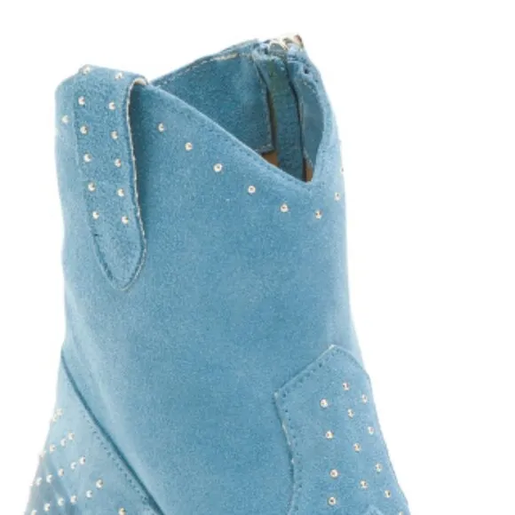 NEW EMANUELE CRASTO Made In Italy Suede Studded Cowboy Boots denim forwomen 763m