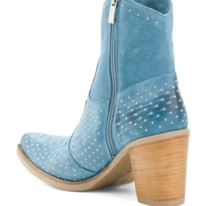 NEW EMANUELE CRASTO Made In Italy Suede Studded Cowboy Boots denim forwomen 763m