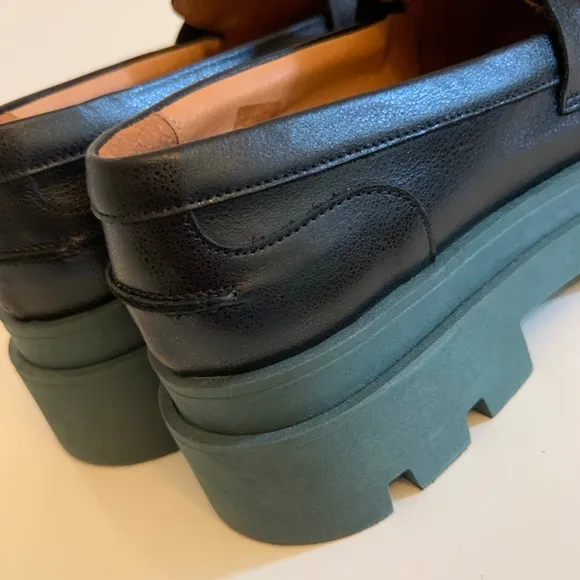 NEW Esska Chunky Black Leather Emily Loafers Size 37/7US