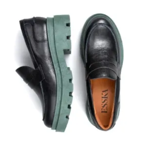 NEW Esska Chunky Black Leather Emily Loafers Size 37/7US