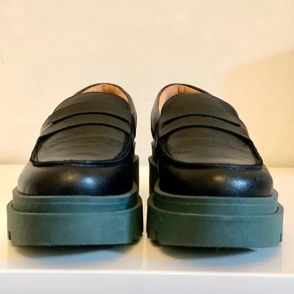 NEW Esska Chunky Black Leather Emily Loafers Size 37/7US
