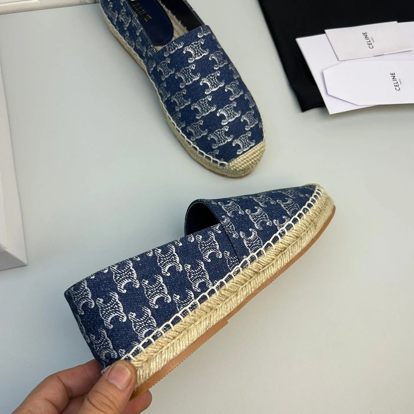 NEW FLAT FISHERMAN SHOES NAVY BLUE COTTON CANVAS