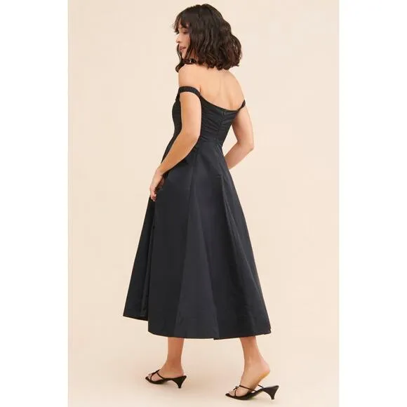 New Free People Alinda Dress $228 SIZE 0 Black Off-The-Shoulder Midi