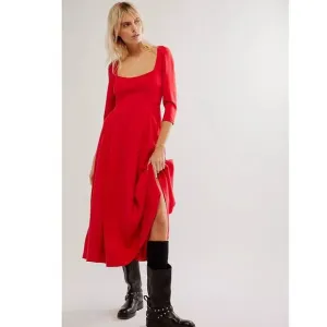 New Free People Elsie Midi Dress $198 SMALL Red Fit-and-Flare Open Back