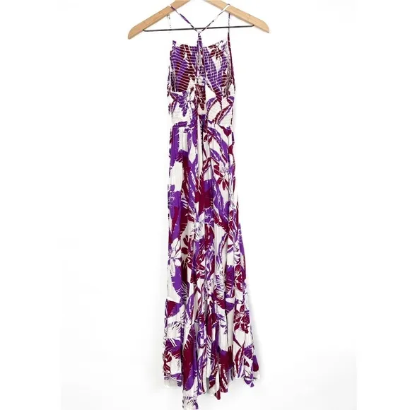NEW Free People Heat Wave Tropical Printed Maxi Slip Dress, Purple Red Combo - S