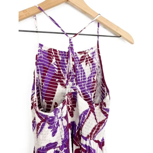 NEW Free People Heat Wave Tropical Printed Maxi Slip Dress, Purple Red Combo - S