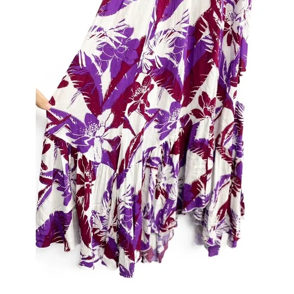 NEW Free People Heat Wave Tropical Printed Maxi Slip Dress, Purple Red Combo - S