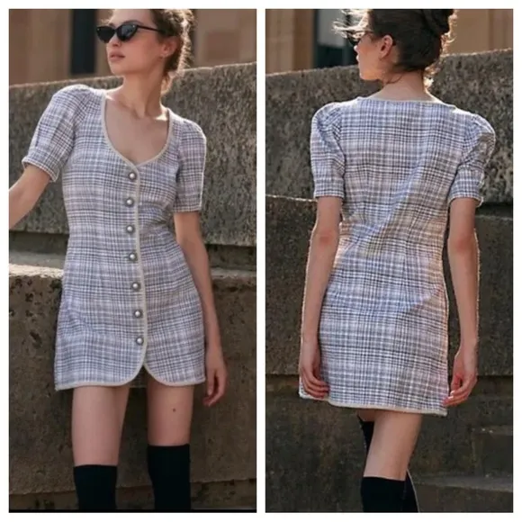 New! Free People Juni B tweed plaid pearl Mini Dress nwot 20977