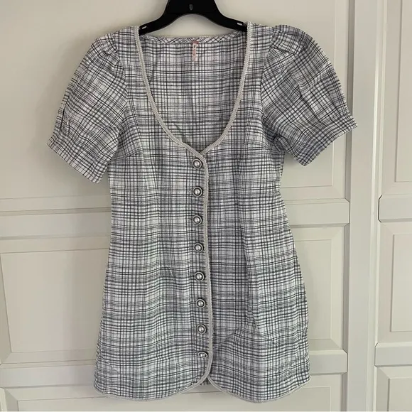 New! Free People Juni B tweed plaid pearl Mini Dress nwot 20977